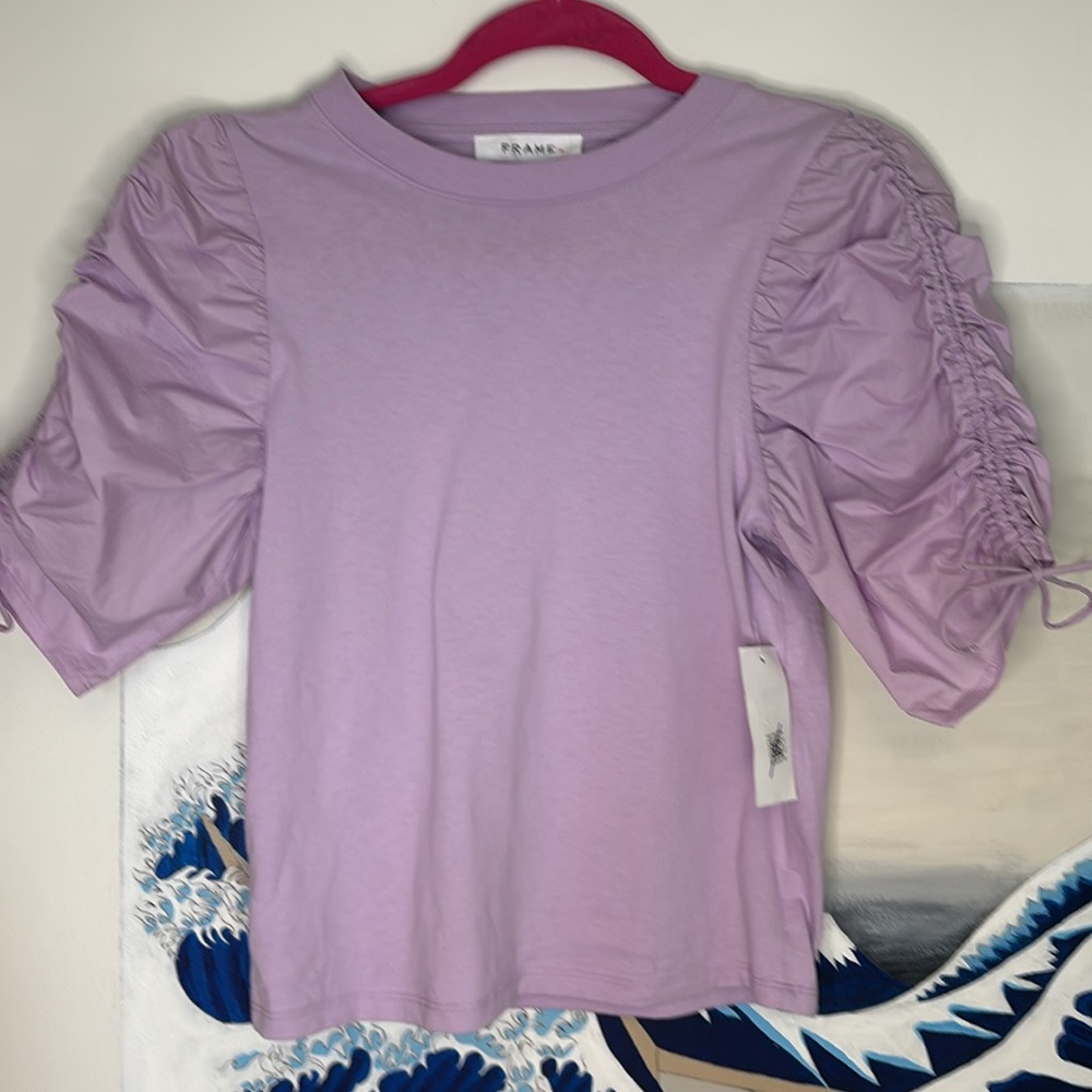 FRAME Women's Ruched Tie Sleeve Tee - Lilac - XS - NWT